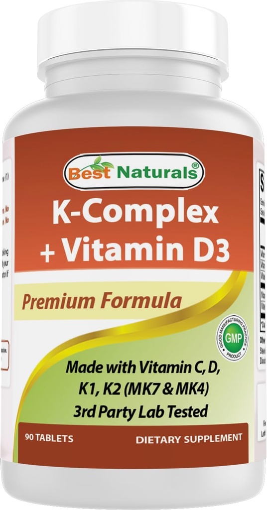 Best Naturals K-Complex met K1 (Phytonadion 1500 mcg + K2 als Menachinon 100 mcg + K2 als MK-4 1000 mcg) + D3 + VIT. C - 90 tabletten - Made in the USA