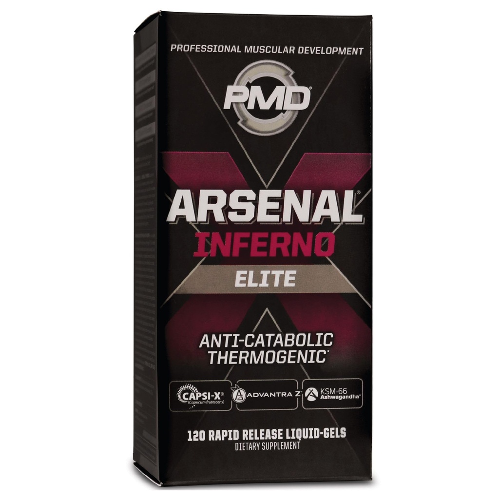 PMD Sports Arsenal X Inferno Superior Fast-Acting Liquid Gel Thermogenic Dietary Supplement - Fat Burner and Muscle Maintenance - Verhoog Metabolisme en energie Booster - 120 Liquid Gels