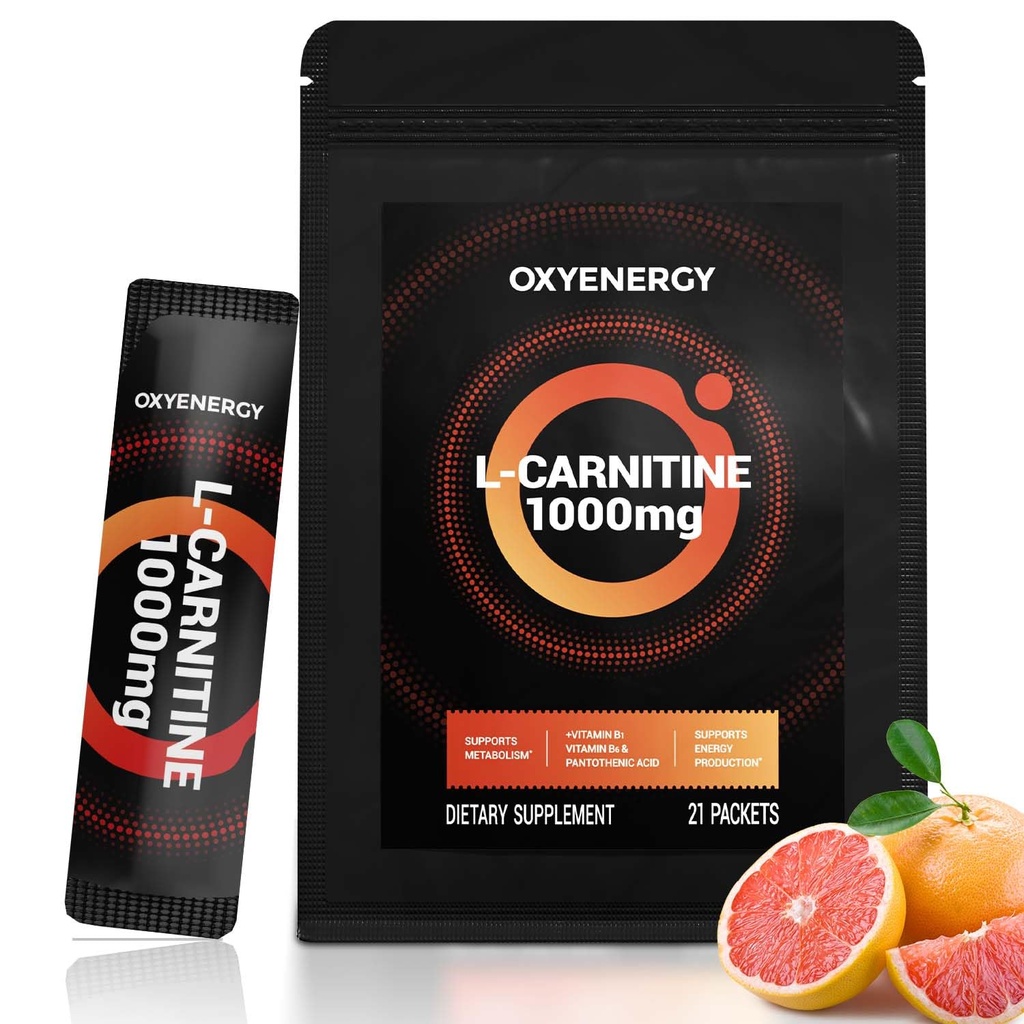 OxyEnergy Liquid L-Carnitine Supplement 1000mg - Voorzichtig voor dagelijks gebruik, Zero Calorie, Sugar-Free, Stim-Free Fat Burning & Endurance Booster, 21 On-the-Go individuele vloeibare sticks
