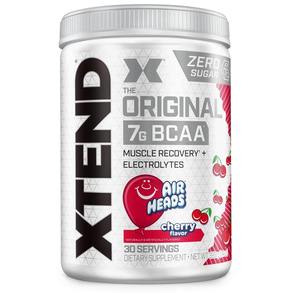 Xtend Original BCAA Powder, 7g BCAA's en 2,5g L-Glutamine voor spierherstel Hydratatie en Lean Muscle, Sugar Free Intra en Post Workout Drink met Electrolytes, Cherry Airheads, 30 Servings