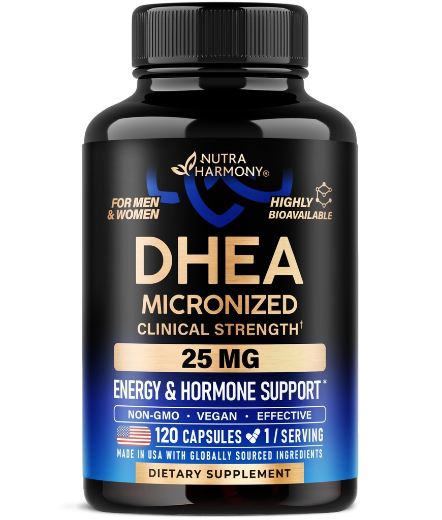 DHEA 25mg - Micronized DHEA Supplement for Women & Men - Clinically Proven Strength & Bio available - Healthy Aging, Hormone Balance & Energy Level Support - Vegan & NON-GMO - Made in USA, 120 Capsules