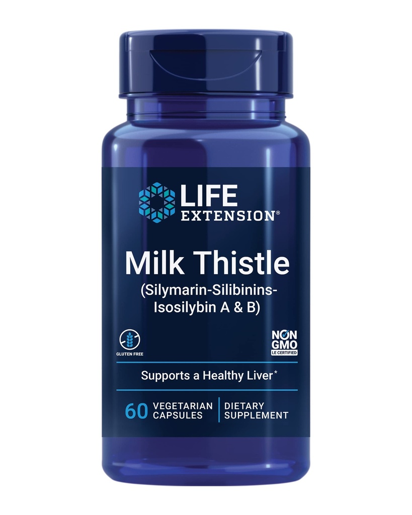 Life Extension Milk Thistle, silymarin, silibinins, isosilybin A & B, levert volledige spectrum Milk Thistle voordelen voor de gezondheid van de lever, niet-GMO, Glutenvrije, Vegetarische, 60 capsules