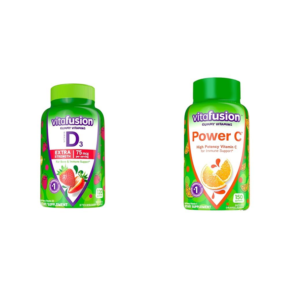 Vitafusie Extra sterkte Vitamine D3 Gummy & Power C Vitamine C Gummies for Immune Support, Orange Flavored, 282 mg Vitamine C, Amerika