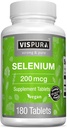 Selenium 200 mcg Supplement, 180 Vegan tabletten voor het immuunsysteem, schildklier, prostaat en hart gezondheid*, biologische, natuurlijke en glutenvrije sporen mineraal zonder additieven