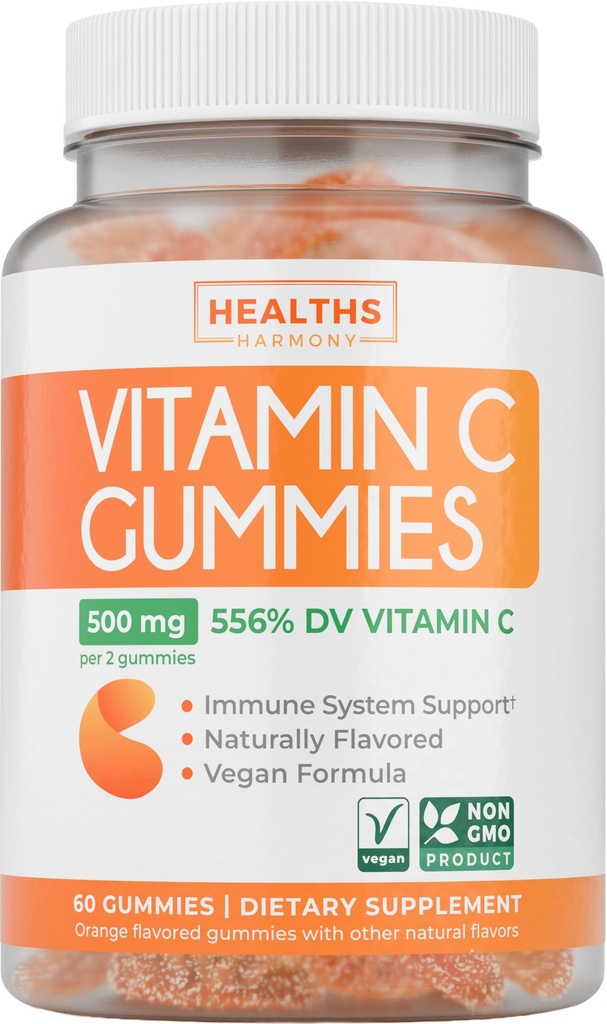 Vegan Vitamin C Gummies voor Volwassenen - Immune Support Gummies met Kauwbare Vitamine C 500mg per Serven voor Dagelijkse en Seizoensgebonden Wellness - Hoge Potentie Non-GMO Formule - Oranje Smaak (1 Maand Supply)