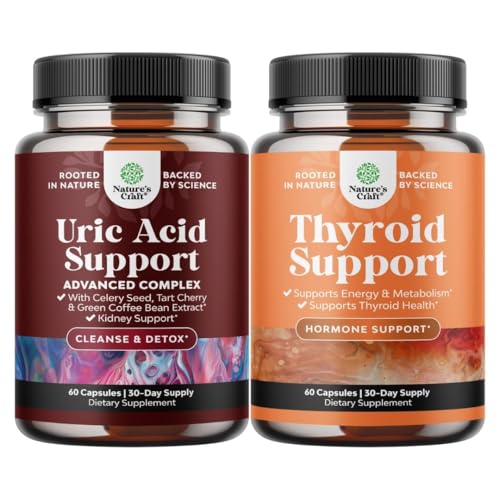 Bundel van Green Coffee Bean Extract voor Uric Acid Cleanse & Detox met Kurkuma Tart Cherry & Selderij Zaad en Herbal Thyroid Support Complex met L Tyrosine, Bladderwrack, Selenium & Pure Ashwagandha