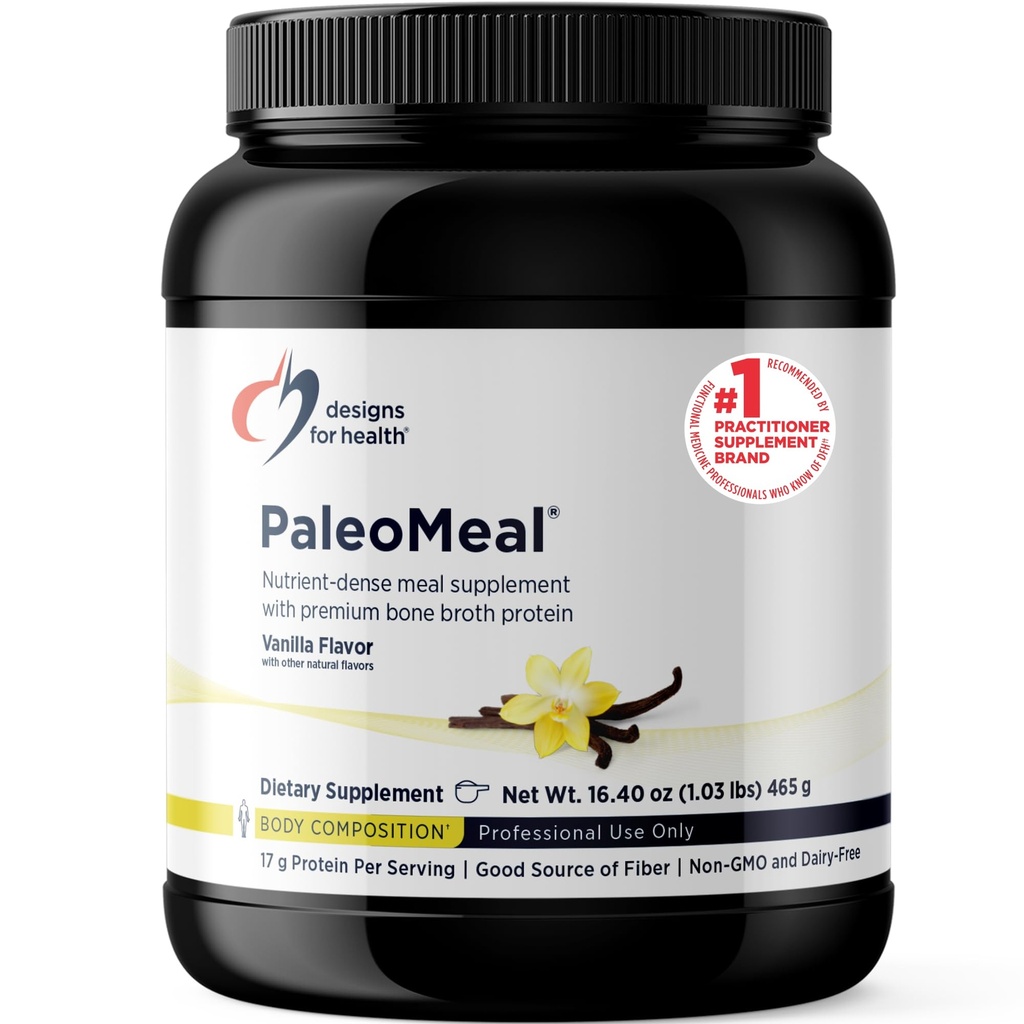Designs for Health PaleoMeal - Bone Broth Protein Powder with 17g Protein, Meal Replacement Shake Dietary Supplement with Active Folate + Chelated Minerals, Vanille (15 Servers / 480g)
