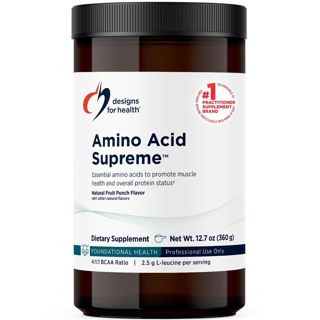 Designs for Health Complete Amino Acid Powder with BCAAs - Amino Acid Supreme, Fruit Punch (30 Servings / 360g)