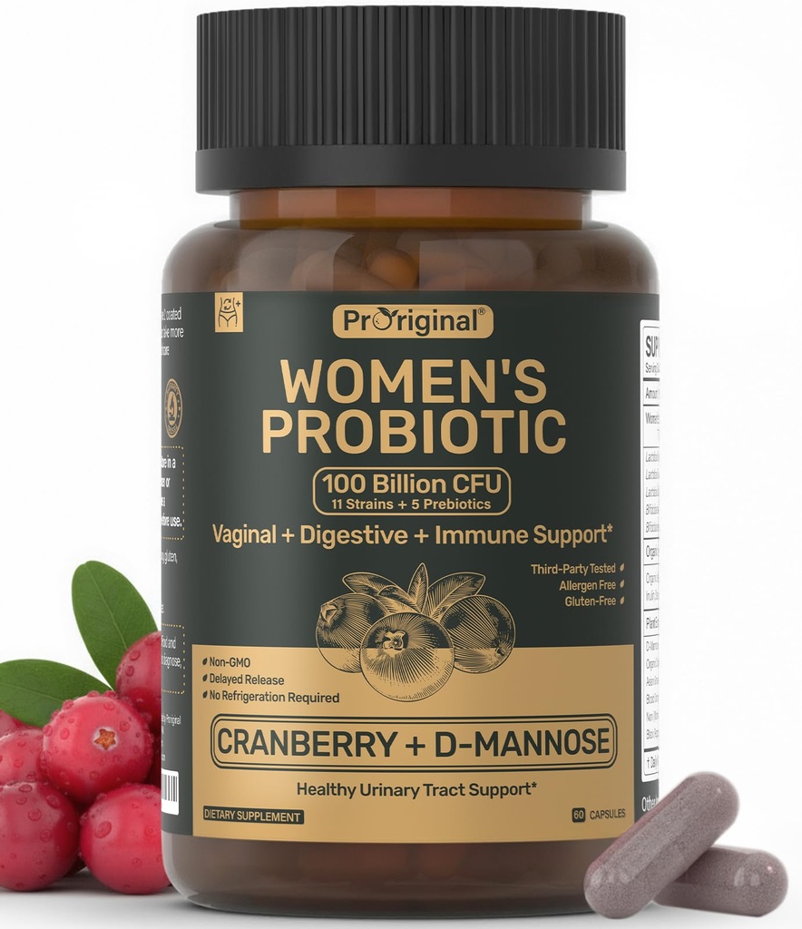 Probiotics for Women - 100 Billion CFU, 11 Strains with Organic Prebiotics, Cranberry Extract, D-Mannose - Women’s Probiotic for Digestive, Vaginal, Urinary Health & pH Balance - Non-GMO, 60 Capsules