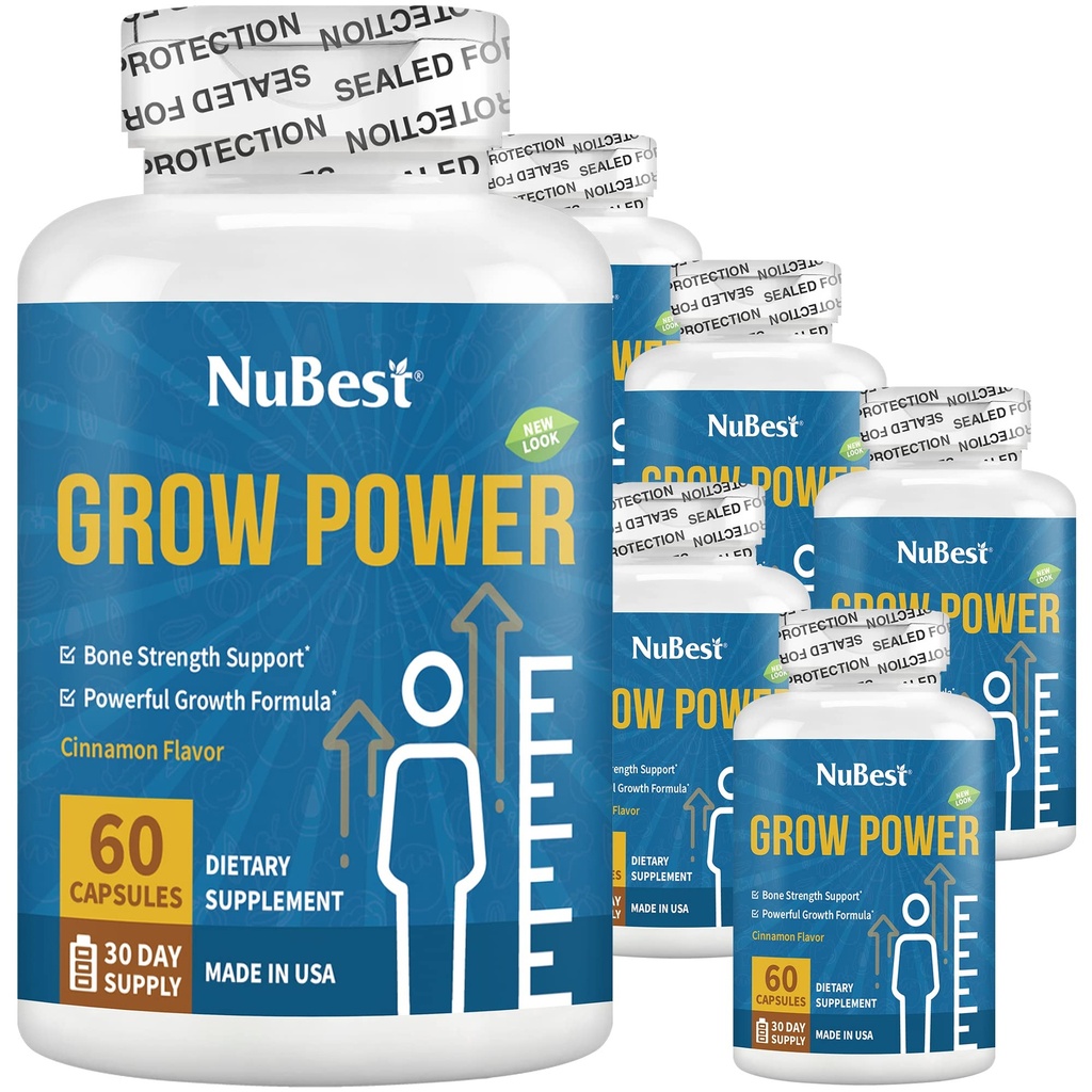 Grow Power Height Growth - Powerful Height Growth Formula for Children (10+) & Teens - Supports Healthy Height Growth, Overall Health with Calcium, Vitamin D3, Phosphorus, Magnesium & More - 6 Pack