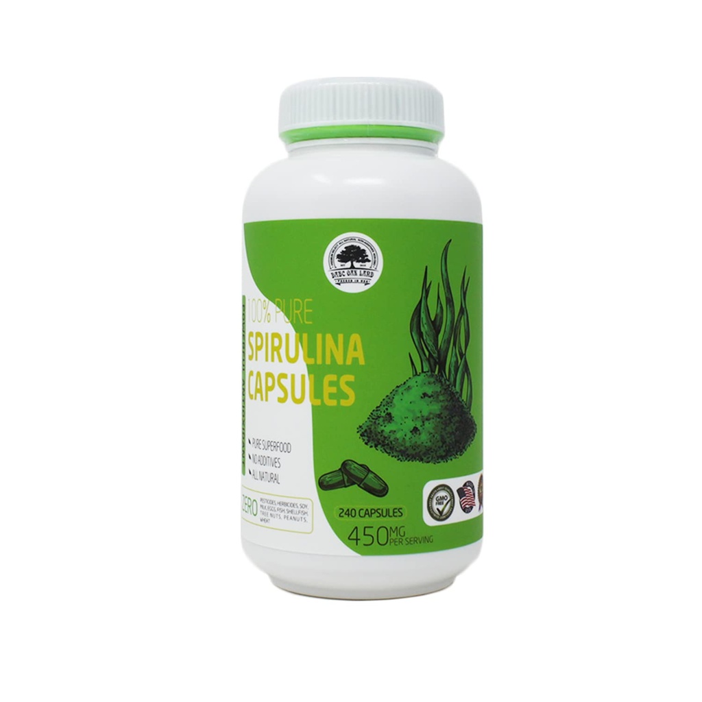 DABC OAK LAND-Spirulina Capsules 240 Capsules, Health Food, 100% Vegetarian,Pure Hawaiian Spirulina 450 mg, Supports Immune System, Heart (One Bottles)