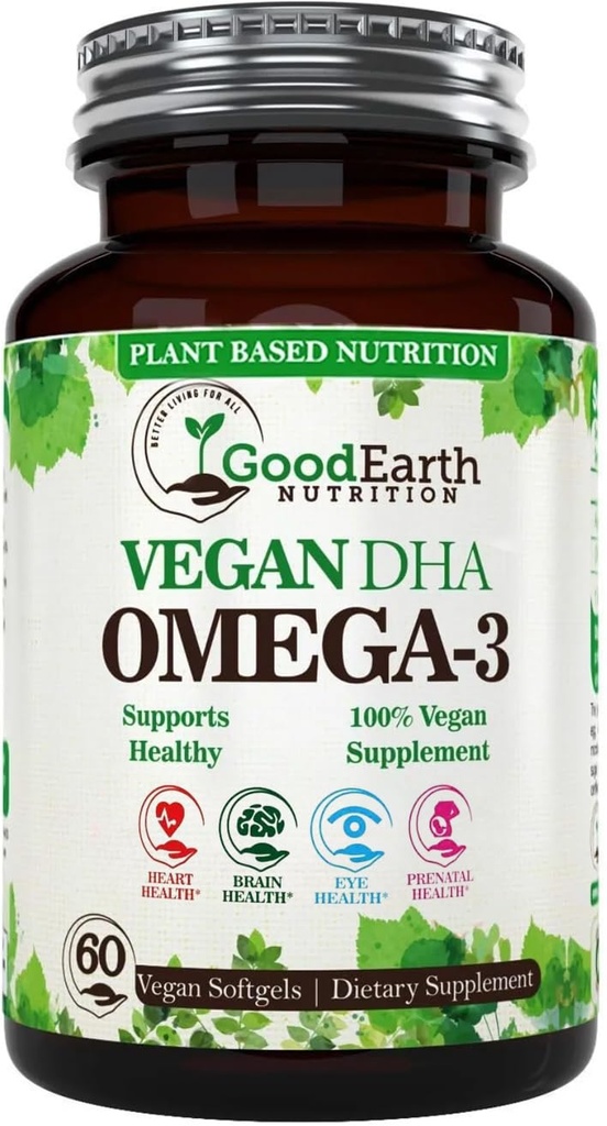 Algal Oil - Vegan DHA Omega 3 Fish Oil Supplements - Brain Booster,Supplement & Prenatale Vitamine -Provides Healthy Heart & Immune Support - Burpless Algen Supplement - 60 Mini Fish Softgels