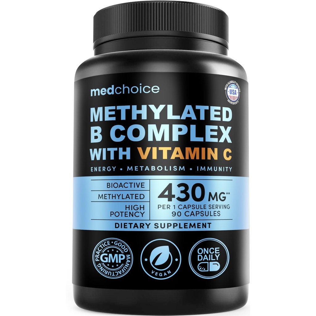 9-in-1 Vitamine B-complex - Gemethyleerd multivitamine met B12 Methylcobalamine, methylfolaat, L-5-MTHF & vitamine C - Gemethyleerd B-complex voor vrouwen en mannen - non-GMO, glutenvrij, & veganistisch (90 porties)