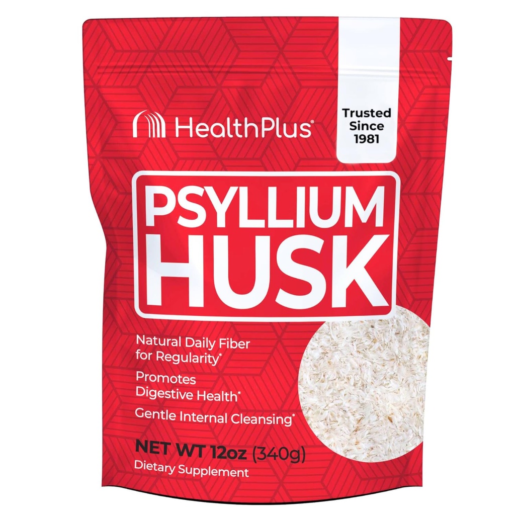 Health Plus, Psyllium Husk, 12 oz, 48 Servings - Natural Detox, Daily Dietary Fiber Supplement, Constipatie Relief, Zacht Gut Cleanse, Keto Bakken