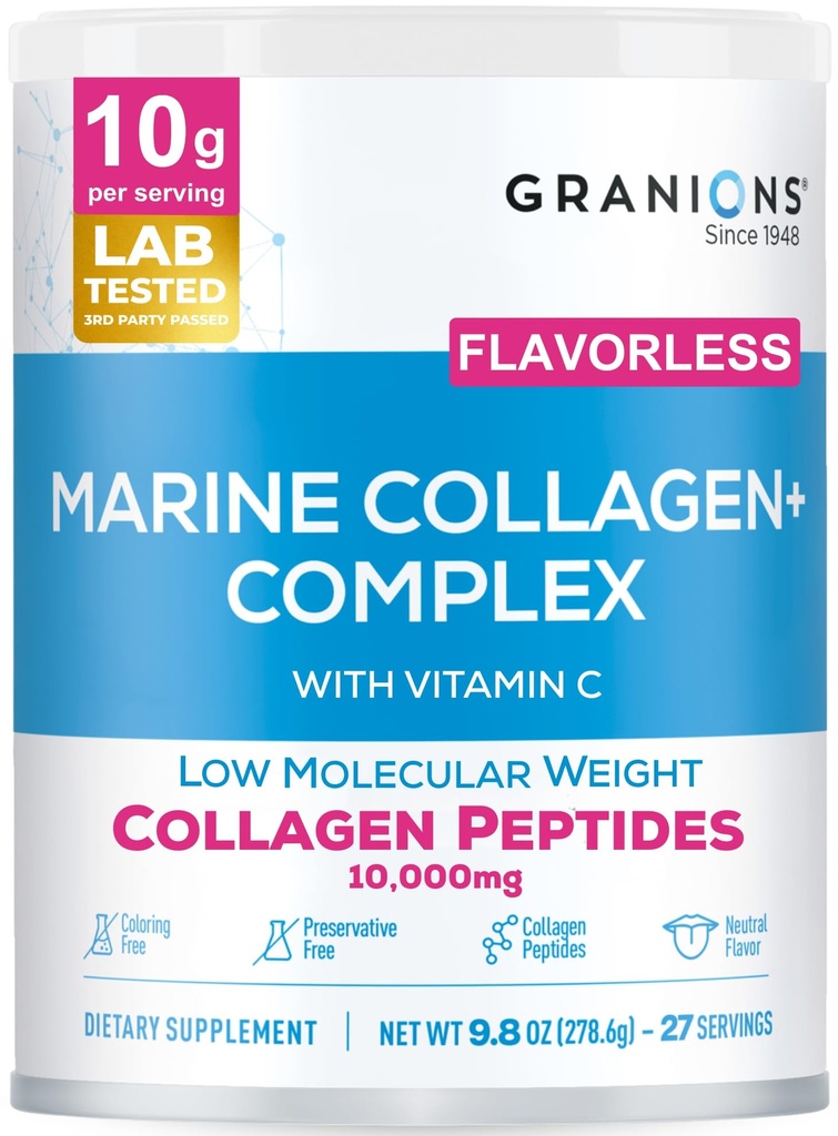 Marine Collagen Powder Unflavored - 10g Type I Hydrolyzed Collagen Peptides with Natural Acerola Vitamin C Antioxidant - Hair, Skin, Nails Vitamins for Women & Men- Pro-Aging Beauty Supplement - 9.8oz