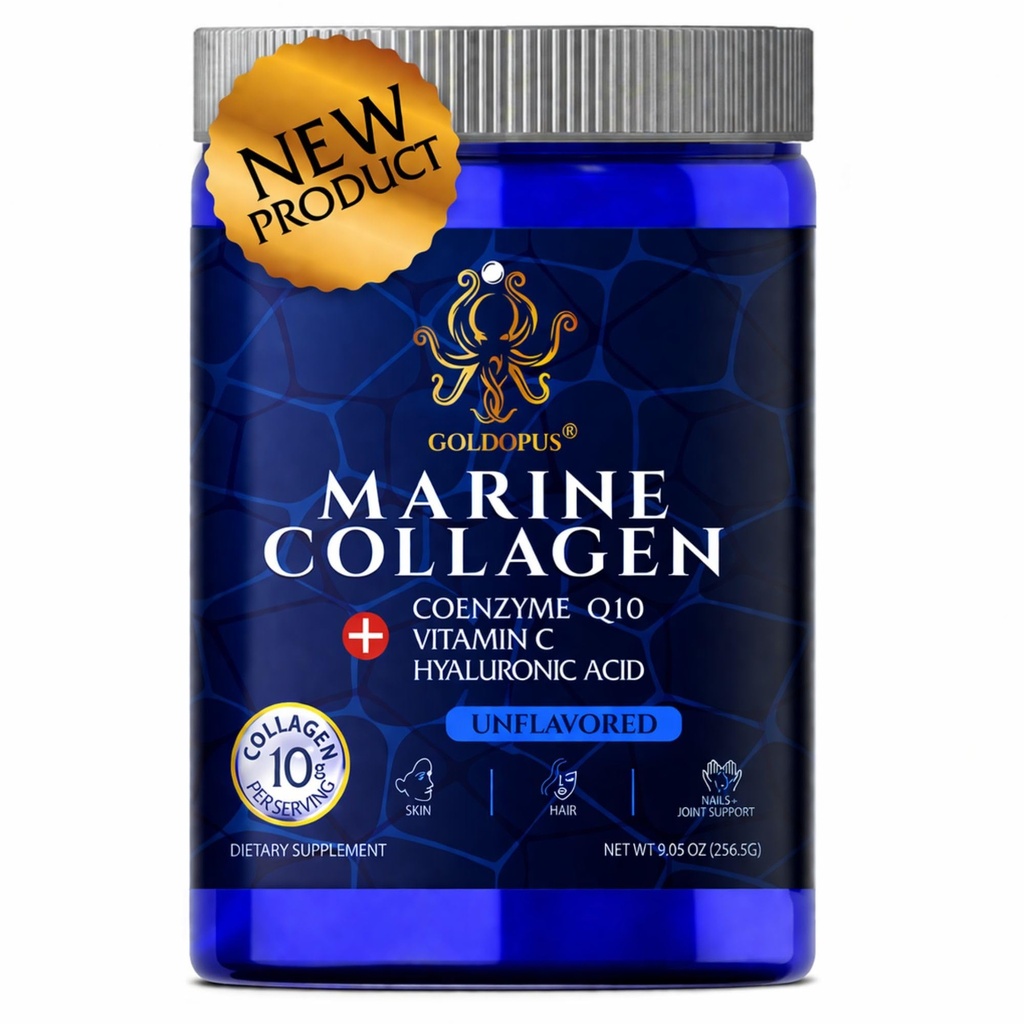 Marine Collagen Peptides Powder with Hyaluronic Acid, Coenzyme Q10, Vitamin C - Promote Firm Skin, Strong Nails&Hair, Healthy Joints - Hydrolyzed Collagen from Atlantic Cod - 10g per Serving
