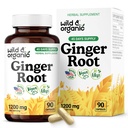 Wild & Organic Ginger Root Capsules 1200 mg - Immune & Digestive Support - Natural Ginger Supplements - Zingiber Officinale Powder - 45 Days of Supply - Vegan, No Fillers, Non-GMO - 90 Count