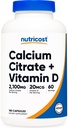 Nutricost Calcium Citrate + Vitamin D Supplement (2,100mg) 180 Capsules - 20mcg of Vitamin D, 60 Servings