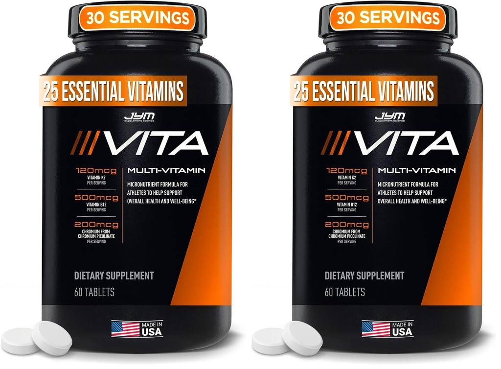 JYM Supplement Science Vita JYM Sports Multivitamin & Mineral Support,Vitamin A,C,B6,B12,E,K,Boron,Biotin,Potassium 60 Tablets,(Pack of 2)