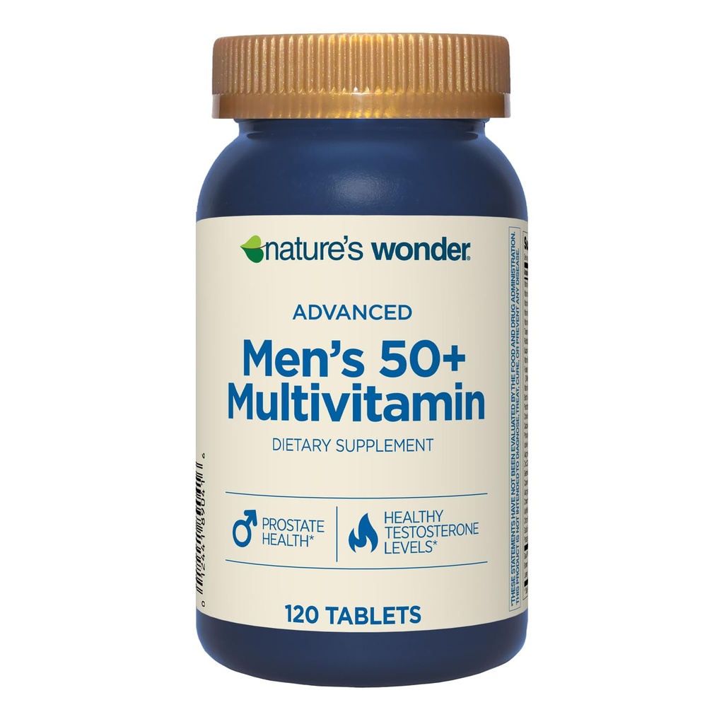 Nature's Wonder Advanced Men's 50+ Multivitamin/Multimineral Supplement with Vitamin D3 and B Vitamins 120 Tablets, 120 Day Supply