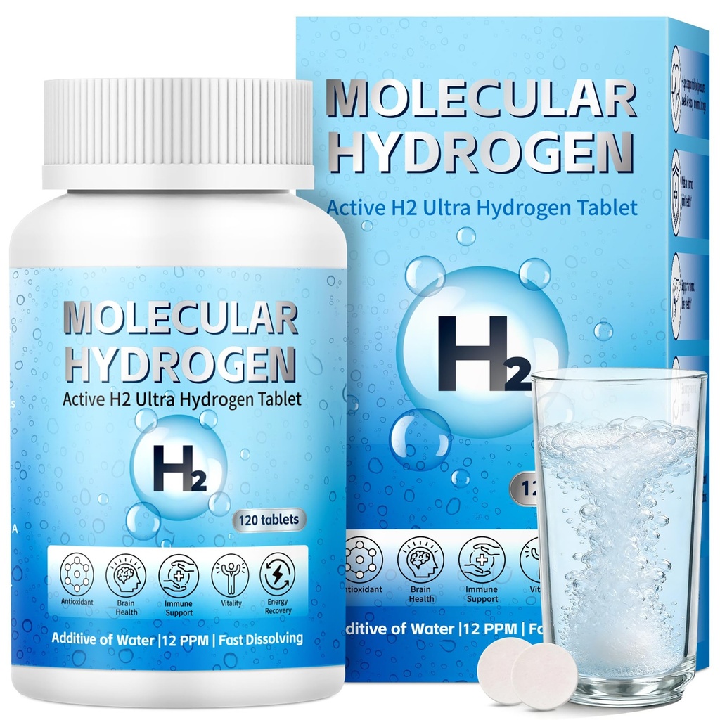 Hydrogen Water Tablets with Magnesium - 12 PPM H2 Molecular Hydrogen Tablets for Drinking Water, Fast-Dissolving, Antioxidant Support for Cellular Vitality, Energy Recovery, Non-GMO, 120 Count