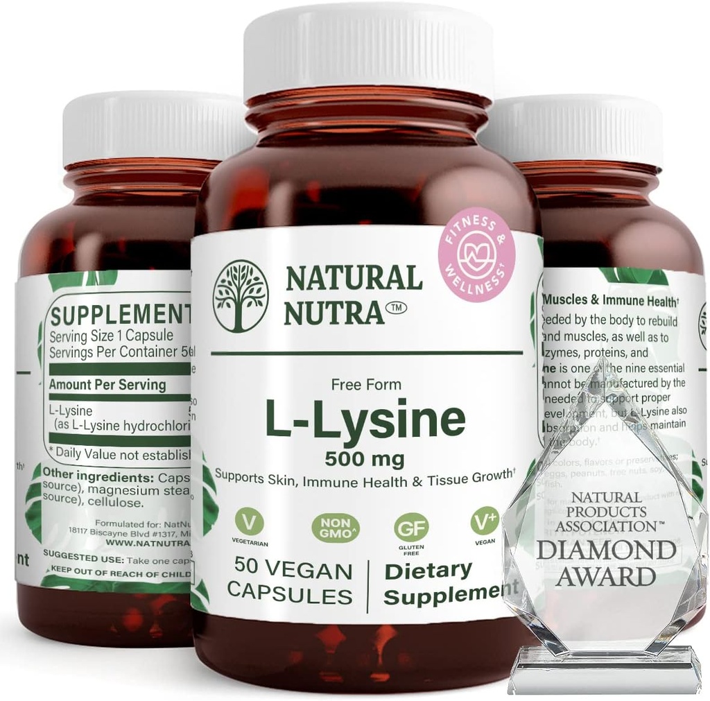 Natuurlijke Nutra Lysine HCl, bevordert bot gezondheid en groei, ondersteuning huidgezondheid, verbeteren vitamine C Absorptie, helptuil Collageen, verbeteren Calcium Absorptie, Non-GMO, Vegan, 500 mg, 50 capsules.