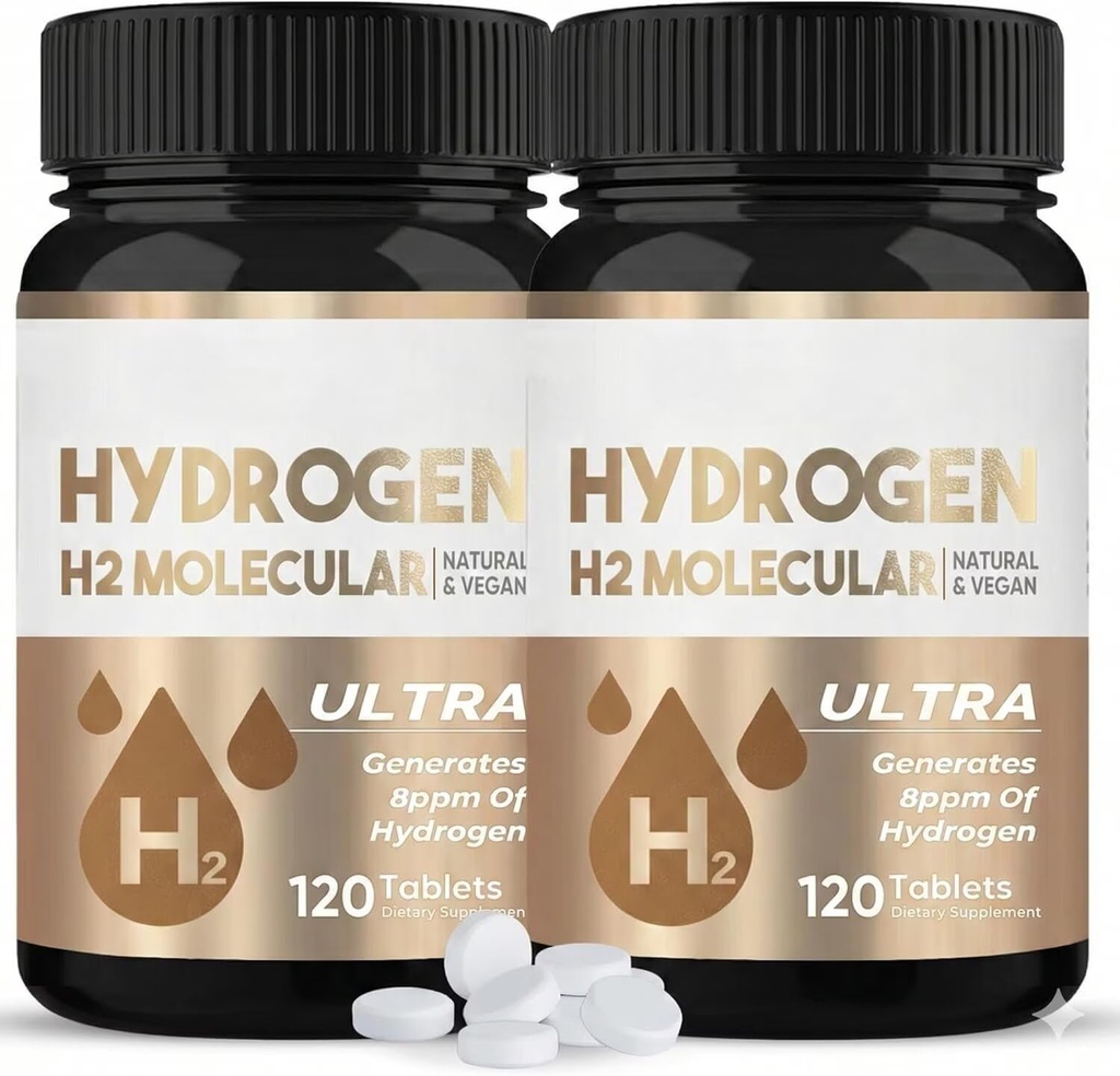 Hydrogen Water Tablets, Molecular Hydrogen Supplement for Cognitive Function & Energy, Create Water with Refreshing Hydration, 2 Bottles (240 Tablets Total)