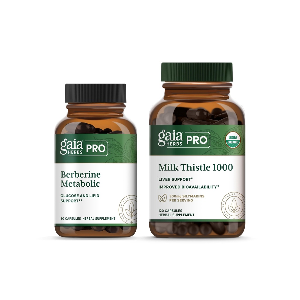 GAIA HERBS PRO Berberine Metabolic - Supplement with Berberine HCI & PRO Milk Thistle 1000 - Liver Health Support Supplement* – Bundle (Pack of 2)
