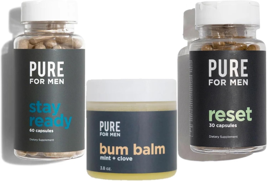 Pure voor mannen Ready Fiber (120 Tel), Bum Balm & Reset (30 Tel) Bundel