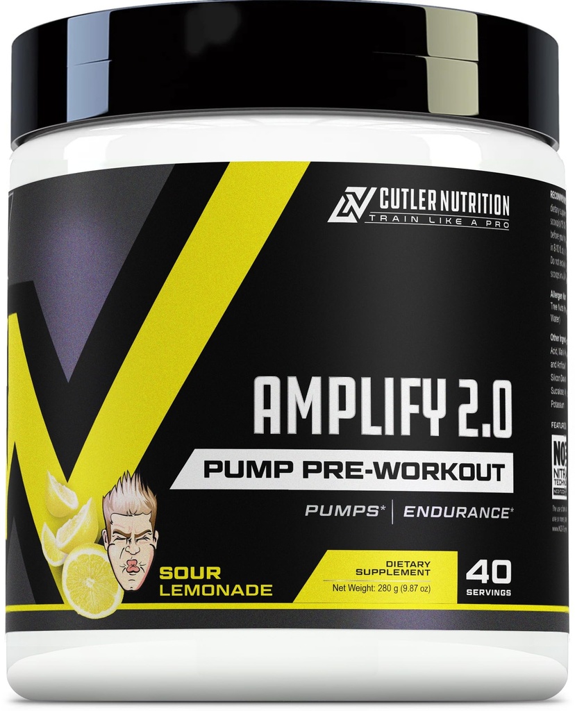 Cutler Nutrition Amplify Pump Pre Workout Caffeine Free Nitric Oxide Booster containing Arginine and Citrulline Pre-Workout for Maximum Pumps Sour Lemonade Flavor