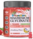 Magnesium Glycinate Gummies for Kids & Adults - Relaxation & Cognition Support - 400/200mg Magnesium Supplement with L-Theanine, Chamomile, B6, D3 & K2 - Vegan, Sugar Free, Strawberry Flavor, 60 Ct