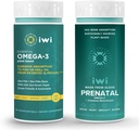 Iwi Omega-3 Essential & Prenatale Multivitamine Bundle, 30 Servers, Vegan Plant Based Algen Omega 3, Krill & Fish Oil Alternative, No Fishy Aftersmaak