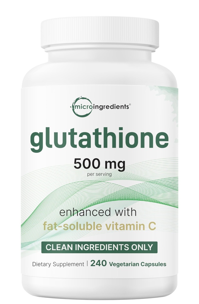 Micro Ingredients Glutathione 500mg with 100mg Vitamin C Supplement, 240 Veggie Capsules | Reduced Glutathione + Fat Soluble Ascorbyl Palmitate Complex | Non-GMO, Filler Free