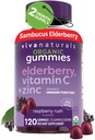 Viva Naturals Biologische Sambucus Vlierbessen Gummies voor Volwassenen (120 Telling) - 3in1 Zwarte Vlierbessen Vitamine C en Zink Immune Ondersteuning Gummies, Kauwbare Vlierbessen Supplementen, Zink Immuniteit Gummies