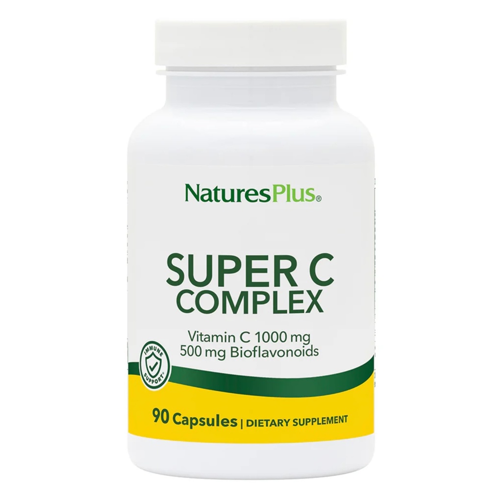 NaturesPlus Super C Complex - 90 Capsules - 1000 mg Vitamin C + 500 mg Bioflavonoids - Vegetarian, Gluten Free - 45 Servings