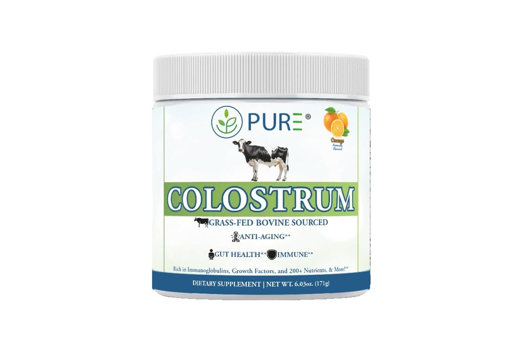 PURE® Grass-Fed Colostrum Powder - 90 Servings - 1000mg Bovine Colostrum per Scoop - Rich in Natural Bioactive Compounds & Growth Factors - Gut Health, Vitality & Wellness Support - Made in USA