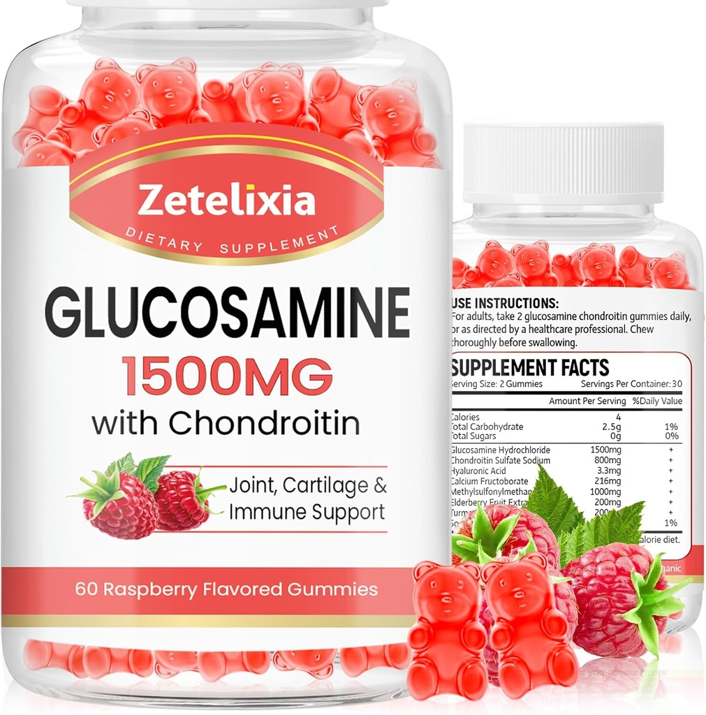 2 Pack Glucosamine Chondroitin Gummies, Glucosamine Chondroitin met MSM, Vlierbes, Kurkuma - Joint Support Supplement voor volwassenen, mannen en vrouwen, 120 Tel.