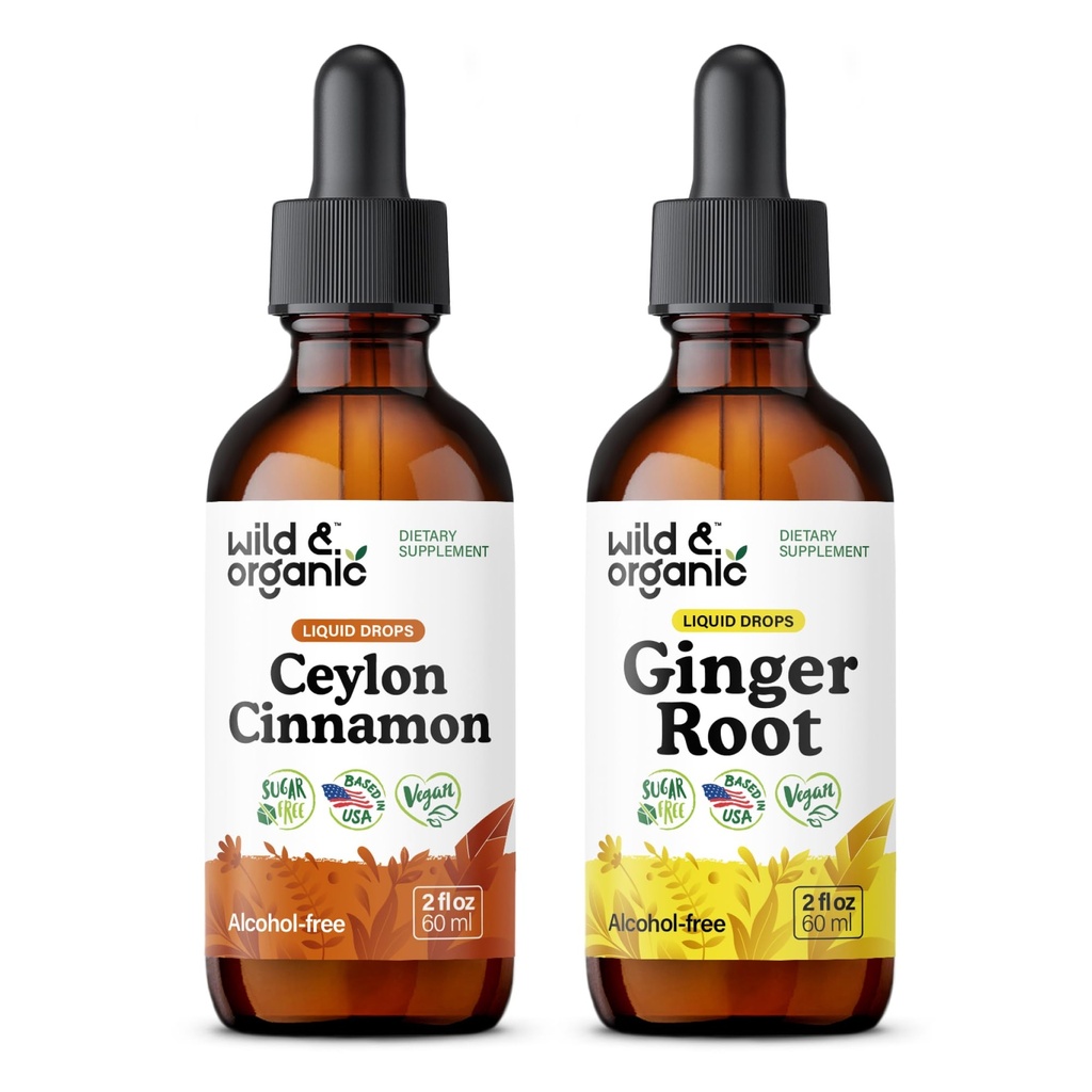 Wild & Organic Ceylon Cinnamon Tinctuur 2 fl oz & Ginger Root Tinctuur 2 fl oz
