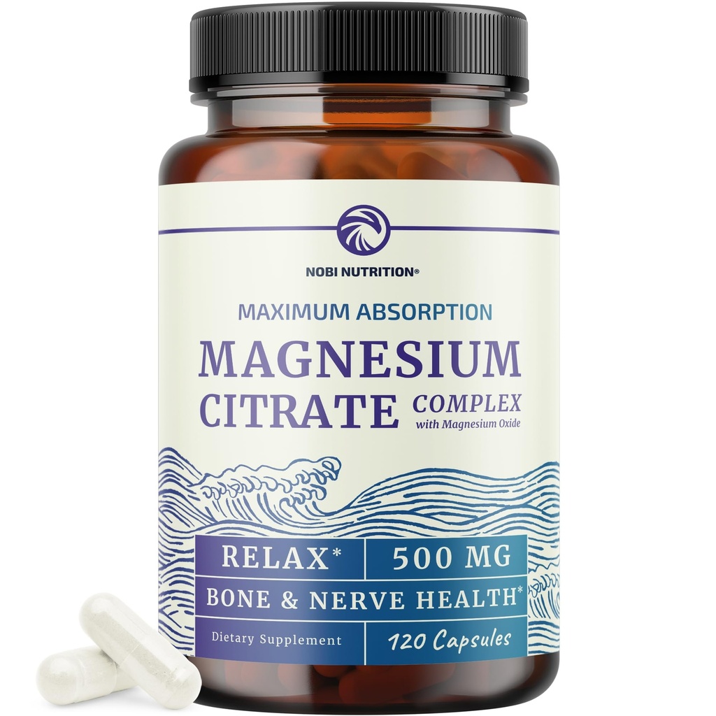Magnesium Citrate 500 MG (120ct) for Calm & Relaxation | High Absorption Magnesium Supplement with Elemental Mag Oxide | Constipation & Digestion Support | Gluten-Free, Soy-Free | 4-Month Supply