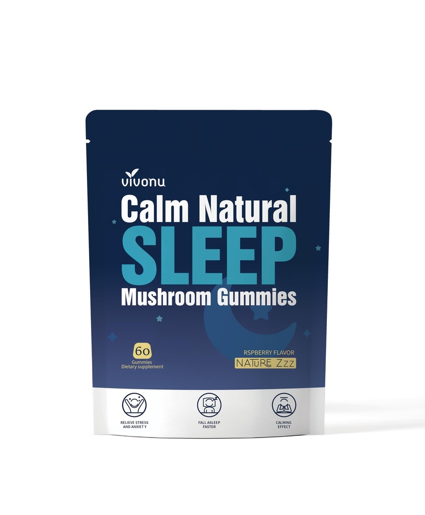 Sleep Gummies - Non-Habit Forming Sleep Aid - with Magnesium, GABA, Reishi Mushroom, L-Theanine and Melatonin - Vegan, Non-GMO (60p)