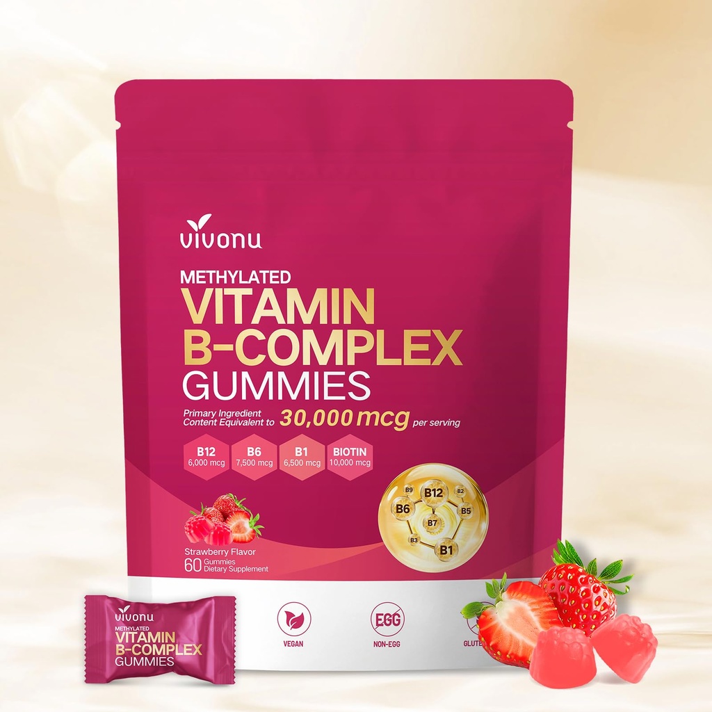 VivoNu Multivitamin, Methylated Vitamin B Complex Gummies, Vitamin B12, B6, B1, B2, B3, B5,A, C, D, E and Folate, Support Energy, Natural Ingredient, Sugar Free & Non-GMO