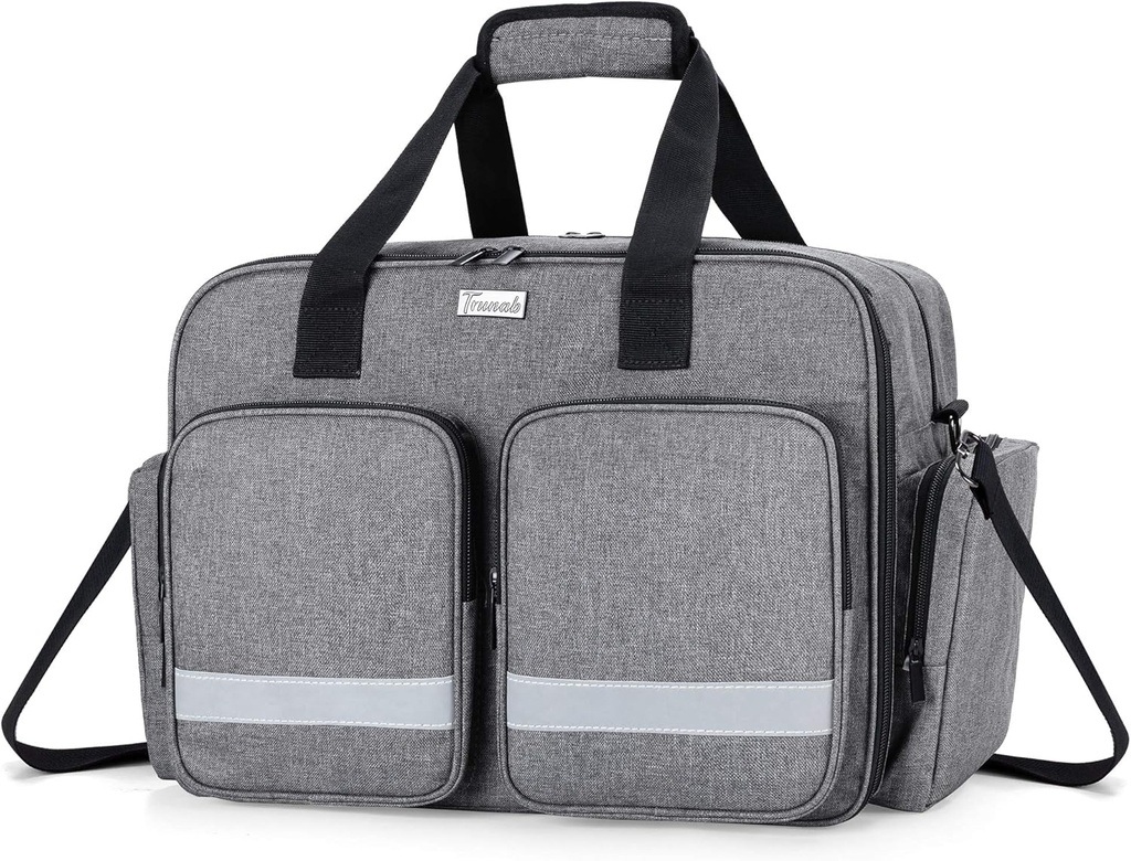 Trunab Medical Bag - Lege EHBO-tas voor verpleegster, arts, paramedicus - Home Care Nurse Bag met gevoerde laag voor laptop - Gepatenteerd ontwerp - Grey