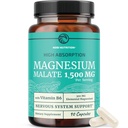 Magnesium Malate 1500MG | Energy & Nervous System Support | 300MG Elemental Mag Per Serving | High Absorption Magnesium Malate Capsules with VIT B6 + Black Pepper | Non-GMO | 90 Ct (1 Month Supply)