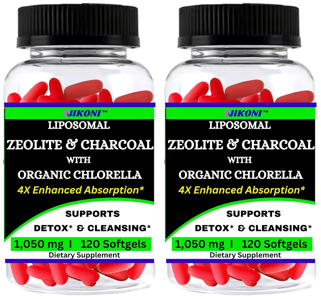 Nikoni Liposomal Zeolite, Activated Charcoal & Organic Chlorella, Supports Full Body Detox (240 Softgels)