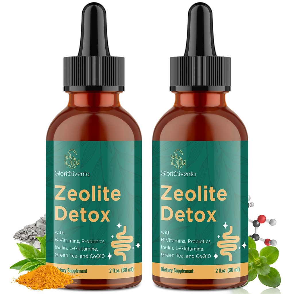 Zeolite Detox for Adults, Zeolite Liquid Drops with Vitamin B, Probiotic Blend - 4 Fl Oz (2 Bottles)