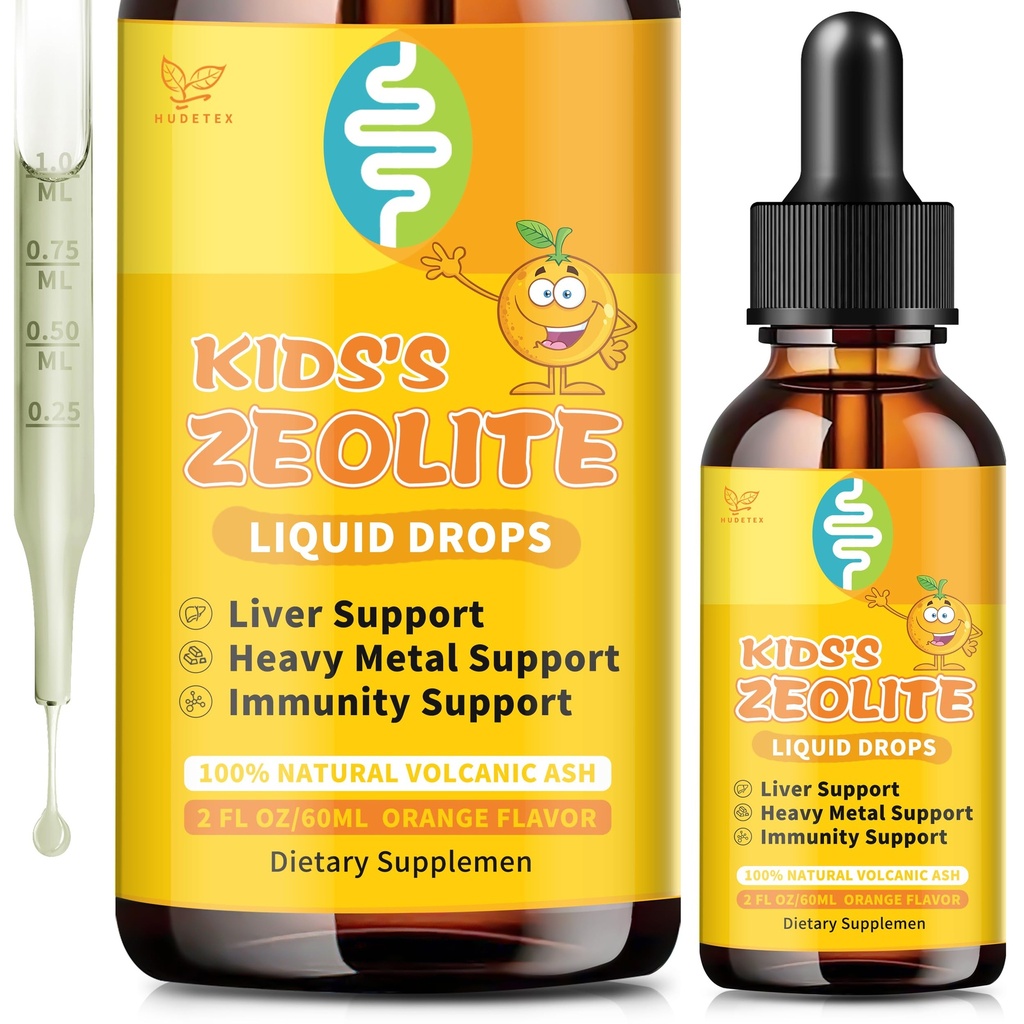 Zeolite Drops For Kids | Kid's Cellular Support Formula Over 2 years old | Natural Mineral Supplement | Support Healthy Digestion* | NSF Certified | Sugar-Free & Vegan | Orange Flavor | 2 Fl oz