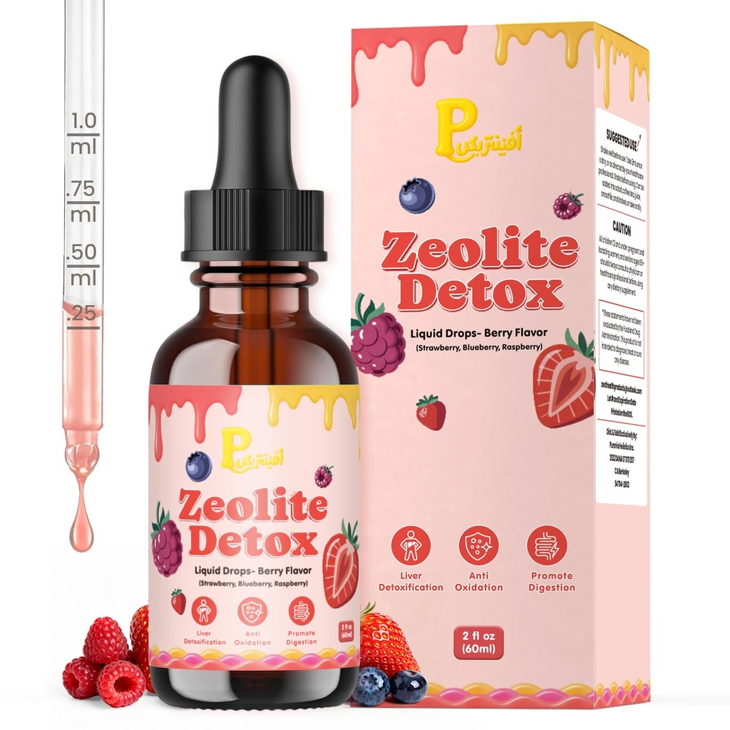 Zeolite Detox Drops for Kids & Adults - Natural Berry Flavor with Vitamin D3 B12 C - Kids Cleanse, Supports Daily Wellness 60ml, 1 Pack