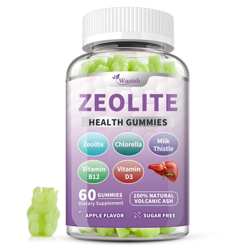 Zeolite Gummies for Kids & Adults - Zeolite Clinoptilolite, Chlorella, Milk Thistle- Supports Immune Health, Gut and liver, Natural Metabolism, Vegan, Non-GMO, Sugar Free, Apple Flavor, 60 Count