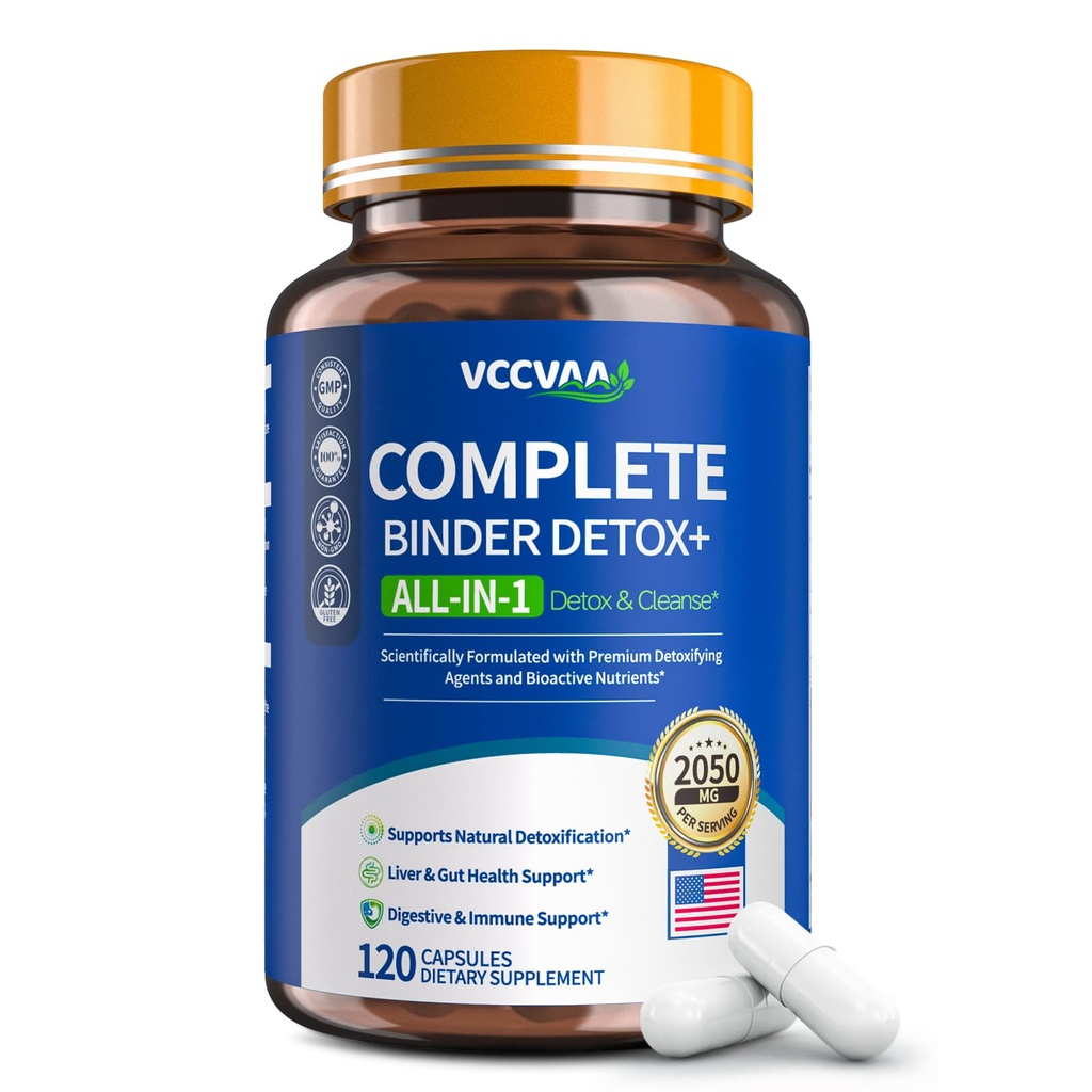 Metal Detox & Full Body Cleanse Pills - GI, Parasite & Zeolite Detox, Activated Charcoal, Bentonite Clay, 5 Billion CFU Women Probiotics, NAC, Turmeric, Liver Support, 120 Vegan Capsules