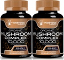 WELLNESS LABSRX Mushroom Supplement Capsules 10:1 Extract, Mushroom Complex Capsules 1000mg, Lions Mane Supplement with Turkey Tail, Cordyceps, Reishi - 2 Pack